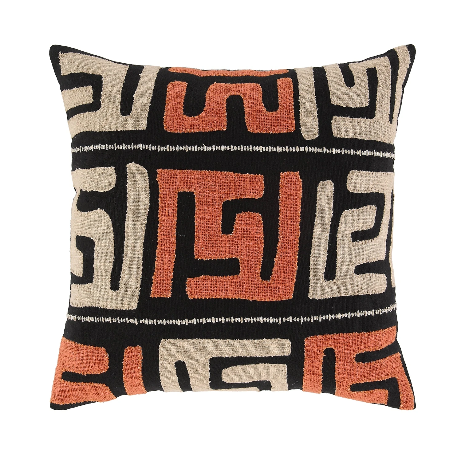 Javari Burnt Terracotta and Beige Appliqué Cushion – Black Cotton Slub Decorative Pillow 3 Javari Burnt Terracotta and Beige Appliqué Cushion – Black Cotton Slub Decorative Pillow - Image 3