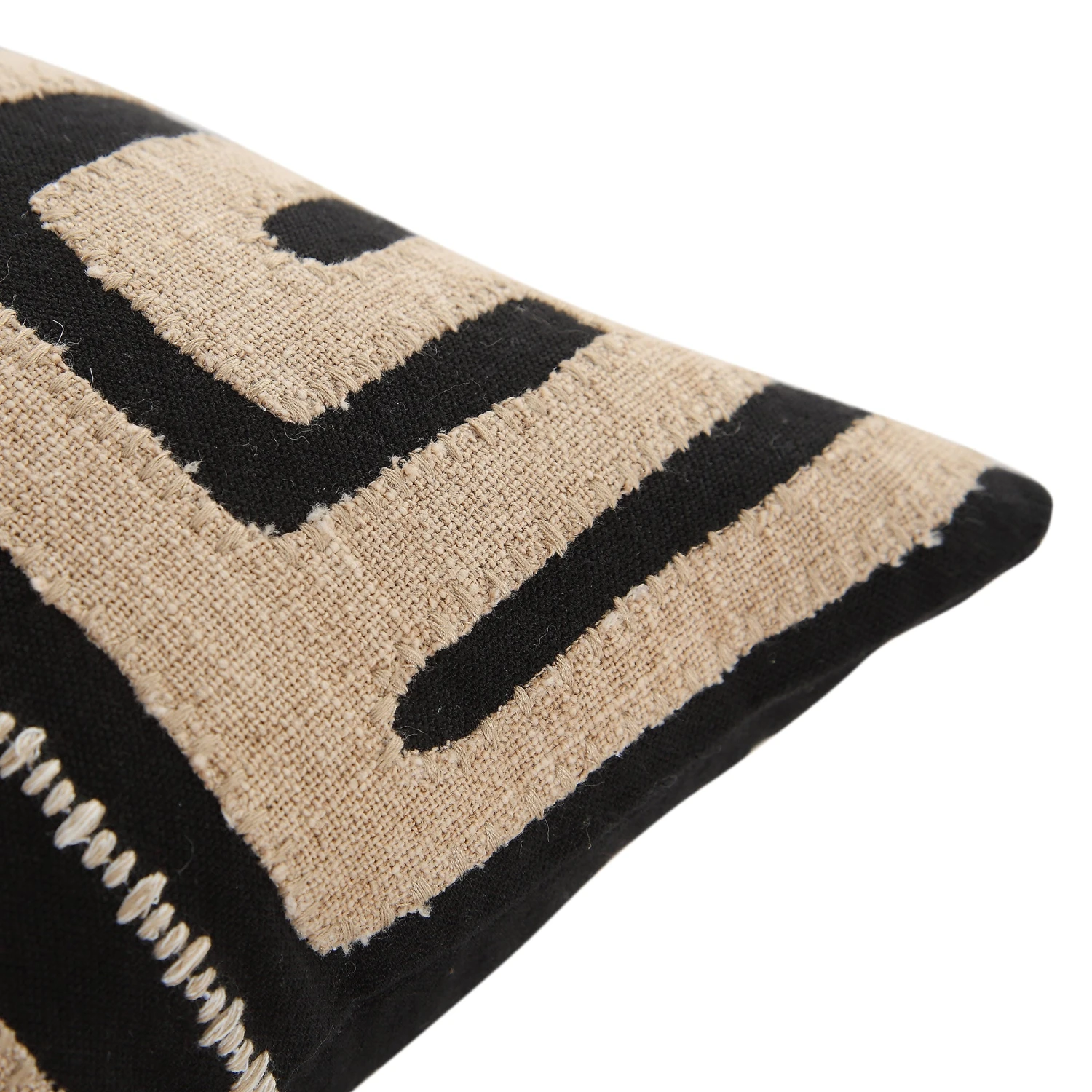 Javari Burnt Terracotta and Beige Appliqué Cushion – Black Cotton Slub Decorative Pillow 6 Javari Burnt Terracotta and Beige Appliqué Cushion – Black Cotton Slub Decorative Pillow - Image 6