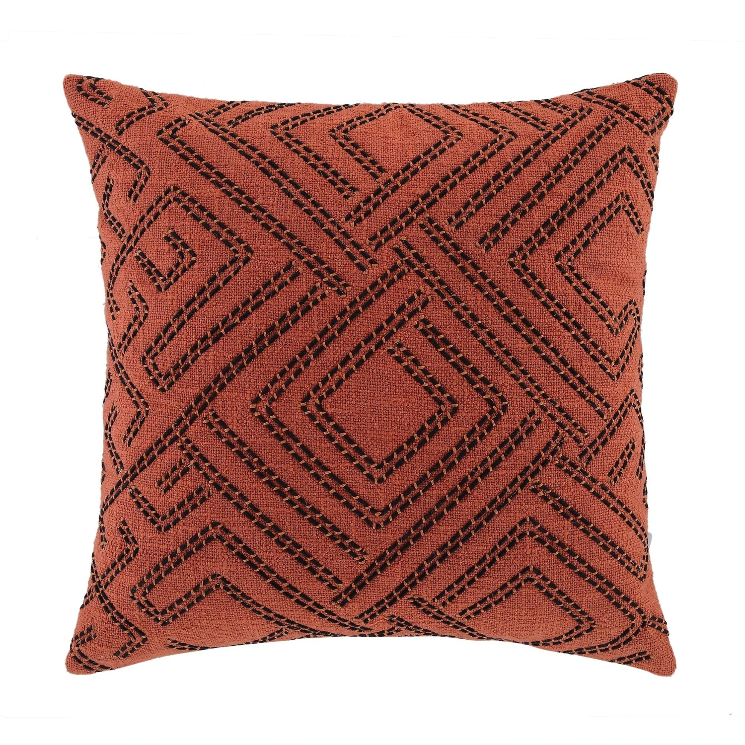 Javari Burnt Terracotta Cord Stitched β Textured Cotton Slub Square Cushion 1 Javari Burnt Terracotta Cord Stitched β Textured Cotton Slub Square Cushion