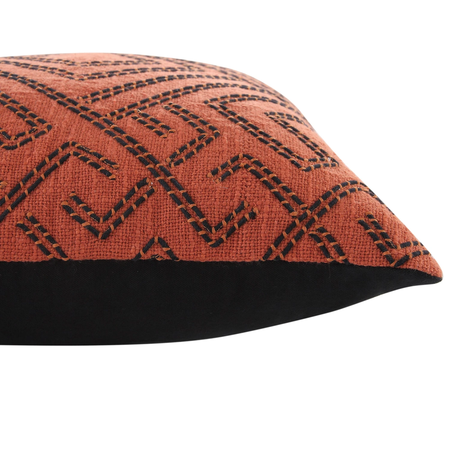Javari Burnt Terracotta Cord Stitched β Textured Cotton Slub Square Cushion 2 Javari Burnt Terracotta Cord Stitched β Textured Cotton Slub Square Cushion - Image 2