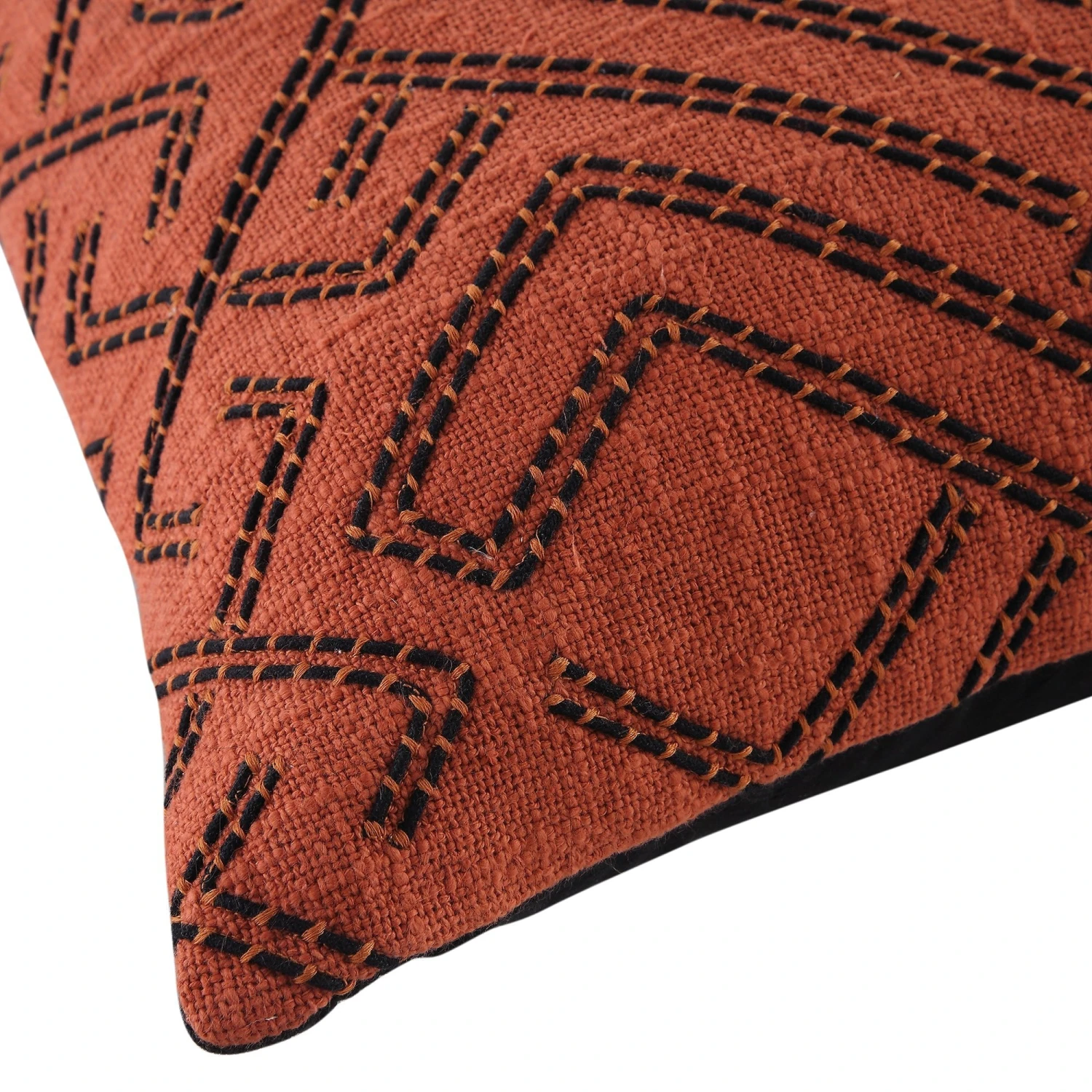 Javari Burnt Terracotta Cord Stitched β Textured Cotton Slub Square Cushion 4 Javari Burnt Terracotta Cord Stitched β Textured Cotton Slub Square Cushion - Image 4