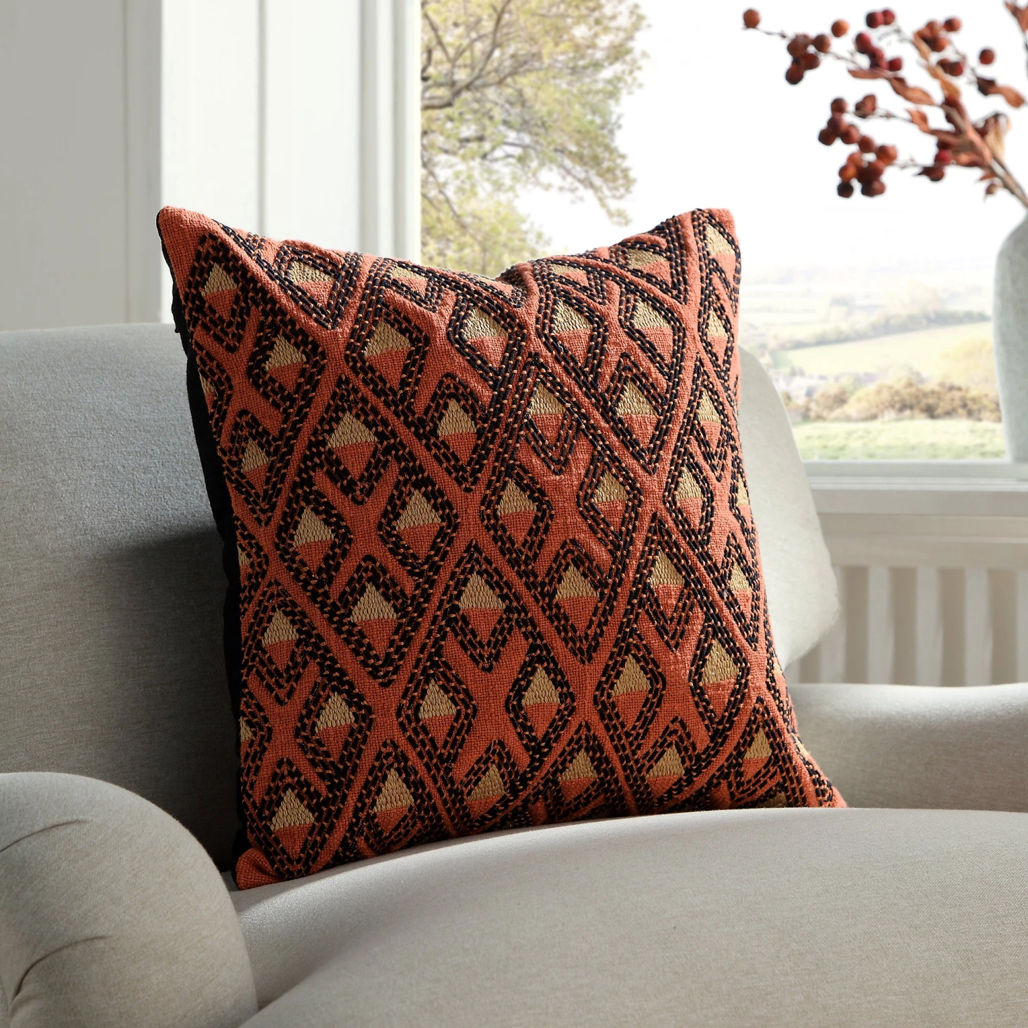 Javari Burnt Terracotta Stitched Cushion 1 Javari Burnt Terracotta Stitched Cushion