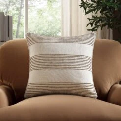 Luxe Collection Josie Natural and Gold Hand Beaded Cushion - Dobby Cotton Home Decor -Daals Store HW CUSH JOSIE45 scene2