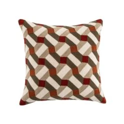 Knox Rust Olive & Beige Crewelwork Wool Embroidered Cushion
