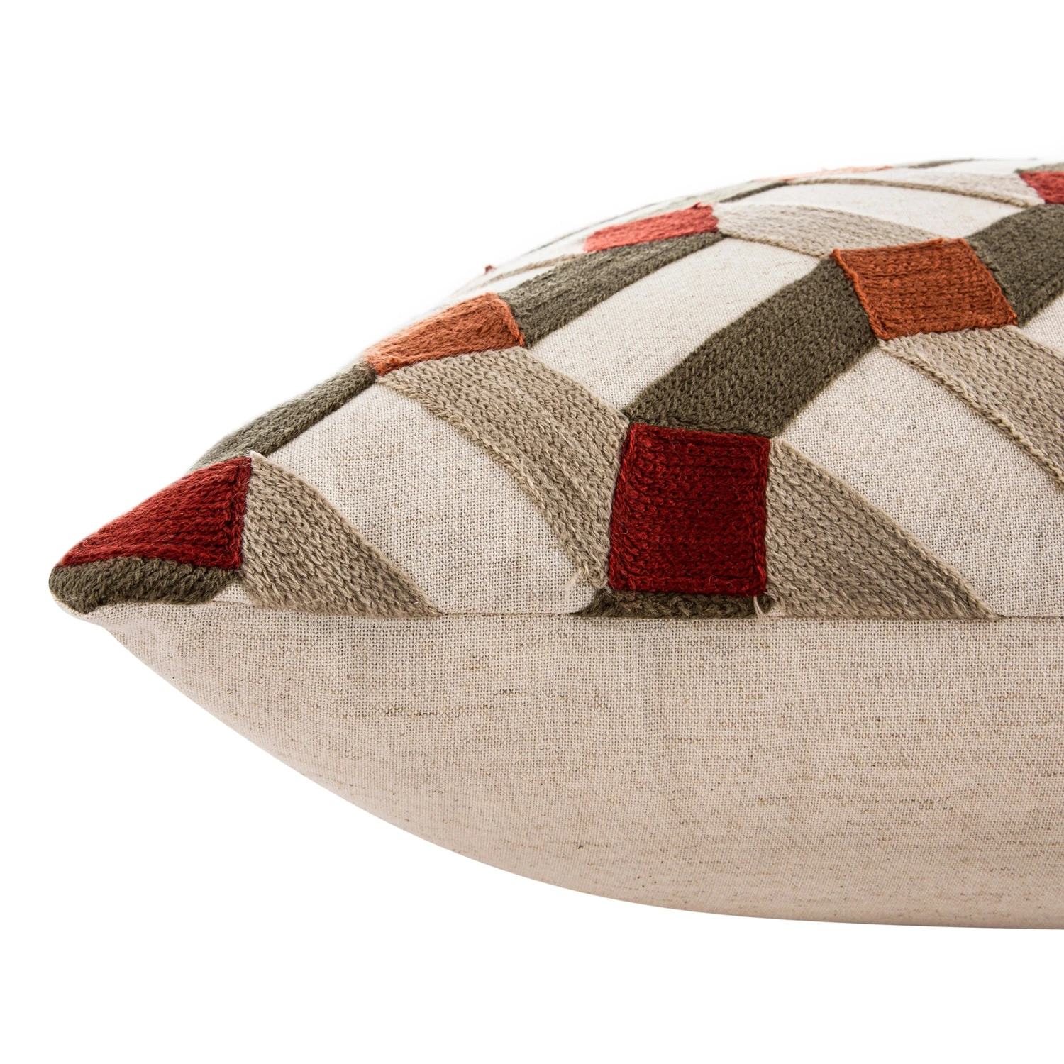 Knox Rust Olive & Beige Crewelwork Wool Embroidered Cushion 5 Knox Rust Olive & Beige Crewelwork Wool Embroidered Cushion - Image 5