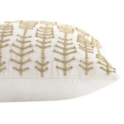 Luxe Collection Pearl White & Gold Hand Beaded Linear Stem Velvet Cushion -Daals Store HW CUSH LINEARSTEM45 detail1