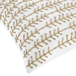 Luxe Collection Pearl White & Gold Hand Beaded Linear Stem Velvet Cushion -Daals Store HW CUSH LINEARSTEM45 detail2