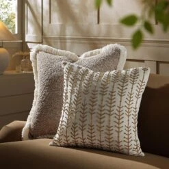 Luxe Collection Pearl White & Gold Hand Beaded Linear Stem Velvet Cushion