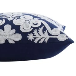 Indigo Collection Lucia Hand Embroidered Swirl Cushion 8 Indigo Collection Lucia Hand Embroidered Swirl Cushion -Daals Store HW CUSH LUCIA45 detail1