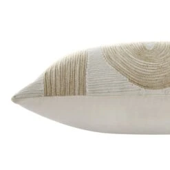 Luxe Collection Pearl White & Champagne Gold Zari Velvet Cushion – Odilla Sparkle Cord Embroidery Lumbar Pillow -Daals Store HW CUSH LUXEODILLA30 detail1