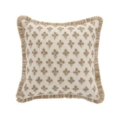Maison Neutral Betsy Cream Jute Floral Embroidered Cushion – 50x50 Fringed Boho Throw Pillow -Daals Store HW CUSH MAISON BETSY WB1