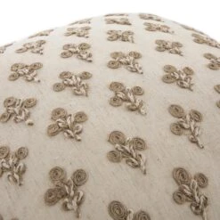 Maison Neutral Betsy Cream Jute Floral Embroidered Cushion – 50x50 Fringed Boho Throw Pillow -Daals Store HW CUSH MAISON BETSY detail2