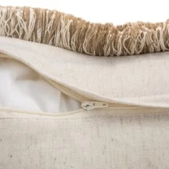 Maison Neutral Betsy Cream Jute Floral Embroidered Cushion – 50x50 Fringed Boho Throw Pillow -Daals Store HW CUSH MAISON BETSY detail4