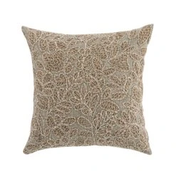 Maison Neutral Giselle Linen Embroidered Cushion - Brown Jute Foliage Design 50x50cm