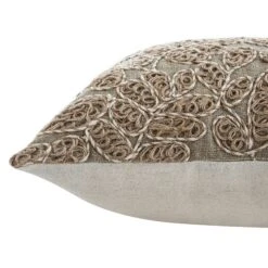 Maison Neutral Giselle Linen Embroidered Cushion - Brown Jute Foliage Design 50x50cm -Daals Store HW CUSH MAISON GISELLE detail3