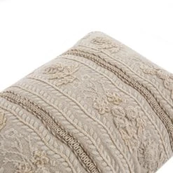 Maison Neutral Sophia Cream Jute Lace Floral Embroidered Lumbar Cushion -Daals Store HW CUSH MAISON SOPHIA detail1