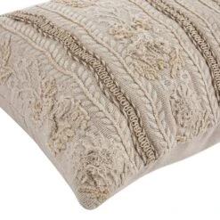 Maison Neutral Sophia Cream Jute Lace Floral Embroidered Lumbar Cushion -Daals Store HW CUSH MAISON SOPHIA detail2