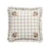 Matilda Beige Gingham Ruffle Floral Embroidered Linen Blend Cushion -Daals Store HW CUSH MATILDA GINGHAM BGE WB1