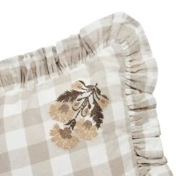 Matilda Beige Gingham Ruffle Floral Embroidered Linen Blend Cushion 9 Matilda Beige Gingham Ruffle Floral Embroidered Linen Blend Cushion -Daals Store HW CUSH MATILDA GINGHAM BGE detail1