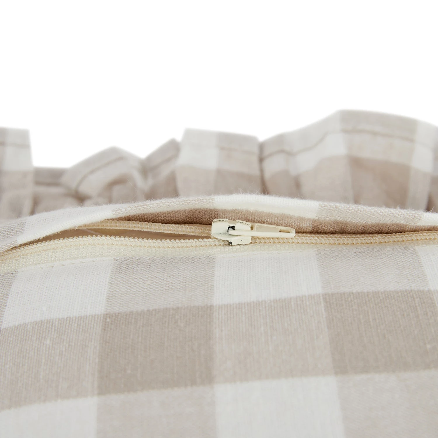 Matilda Beige Gingham Ruffle Floral Embroidered Linen Blend Cushion 6 Matilda Beige Gingham Ruffle Floral Embroidered Linen Blend Cushion - Image 6