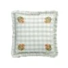 Matilda Sage Green Gingham Ruffle Cushion – Floral Embroidered Linen Blend Square Pillow -Daals Store HW CUSH MATILDA GINGHAM GRN WB1