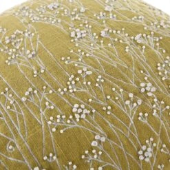 Meadow Corn Yellow Hand Beaded Floral Cushion – Embroidered Cotton Slub Decorative Pillow -Daals Store HW CUSH MEADOWCORN45 detail2