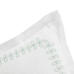 Milano White & Sea Spray Green Embroidered Knot Border Cotton Cushion (50x50cm) -Daals Store HW CUSH MILANO GREEN detail1