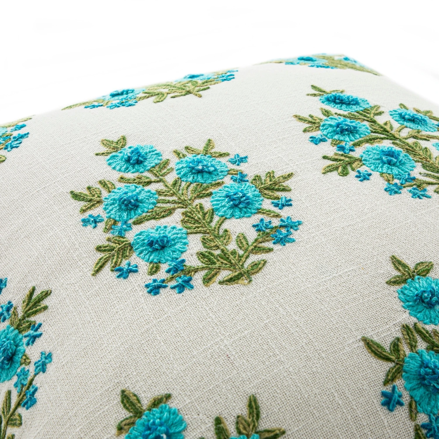 daals Indra Mughal Cyan Blue Wool Embroidered Cushion β 50x50cm Handmade Floral Cotton Pillow 2 daals Indra Mughal Cyan Blue Wool Embroidered Cushion β 50x50cm Handmade Floral Cotton Pillow - Image 2