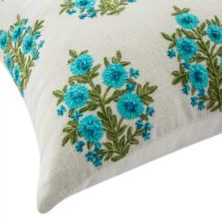 daals Indra Mughal Cyan Blue Wool Embroidered Cushion β 50x50cm Handmade Floral Cotton Pillow 7 daals Indra Mughal Cyan Blue Wool Embroidered Cushion β 50x50cm Handmade Floral Cotton Pillow -Daals Store HW CUSH MUGHAL CYAN detail2