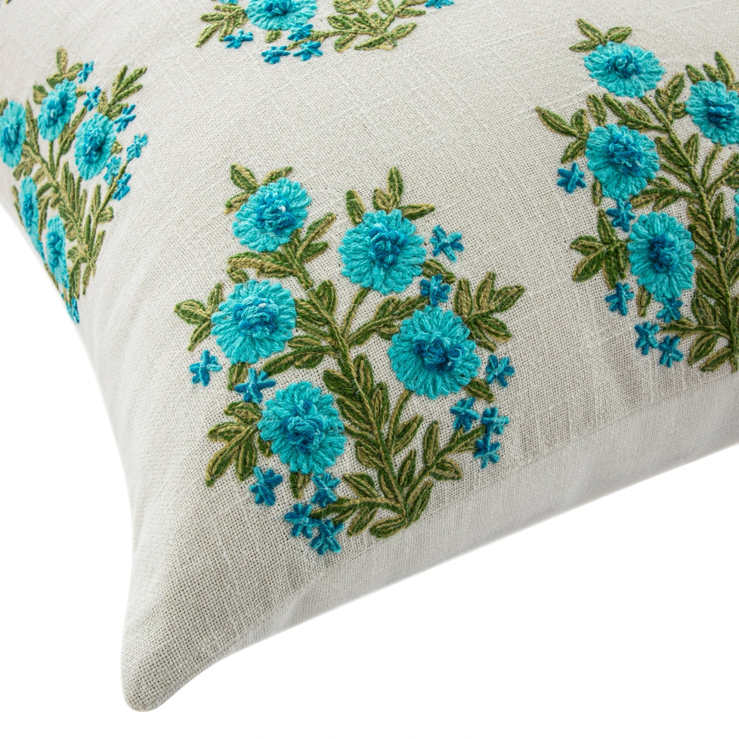daals Indra Mughal Cyan Blue Wool Embroidered Cushion β 50x50cm Handmade Floral Cotton Pillow 3 daals Indra Mughal Cyan Blue Wool Embroidered Cushion β 50x50cm Handmade Floral Cotton Pillow - Image 3