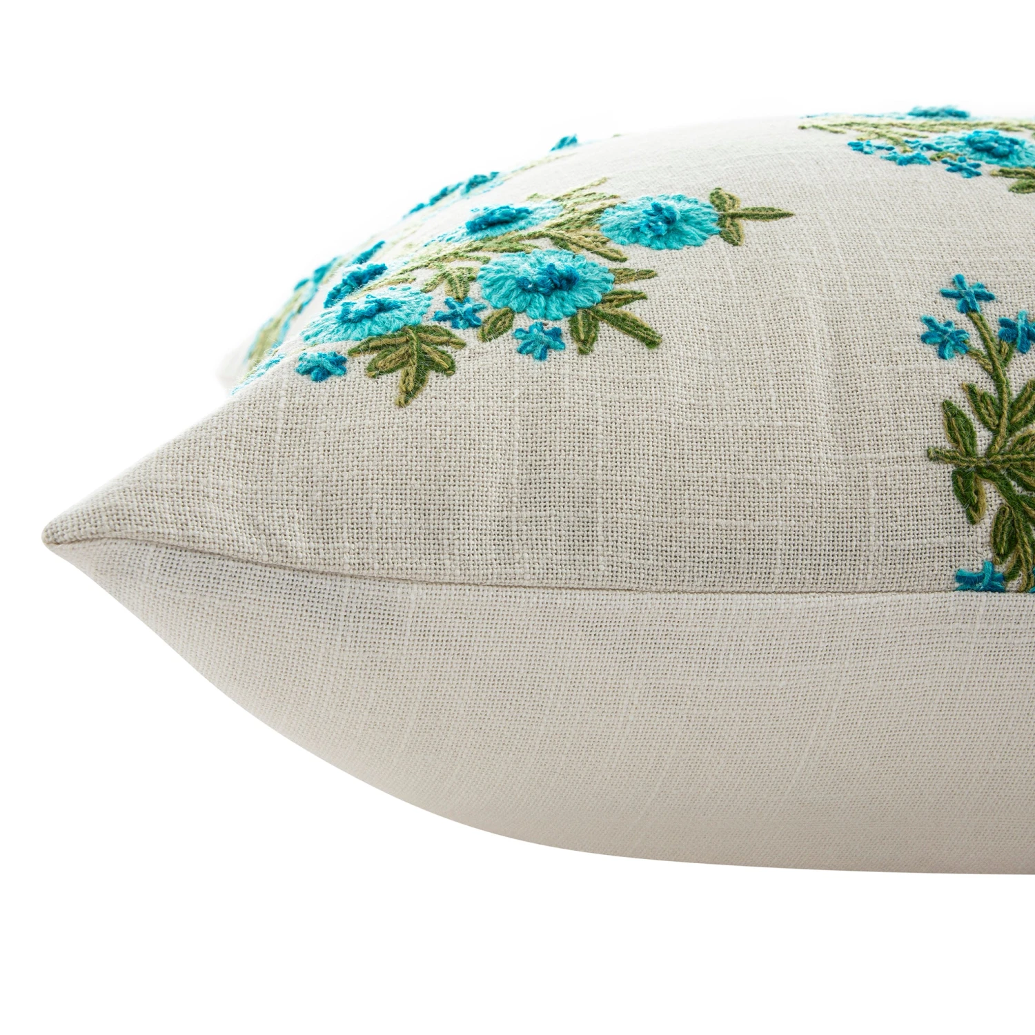 daals Indra Mughal Cyan Blue Wool Embroidered Cushion β 50x50cm Handmade Floral Cotton Pillow 4 daals Indra Mughal Cyan Blue Wool Embroidered Cushion β 50x50cm Handmade Floral Cotton Pillow - Image 4