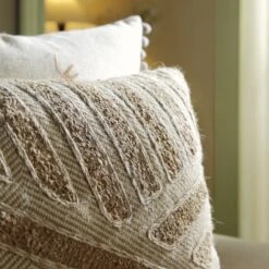 Boho Collection Nile Natural Jute Cord Cushion – Handcrafted Textured Rectangular Throw Pillow -Daals Store HW CUSH NILE35 scene2