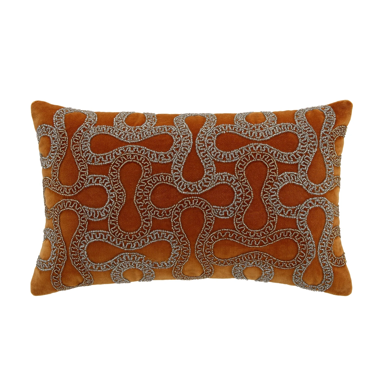 Luxe Collection Orla Apricot Cotton Velvet Cushion β Hand Beaded Metallic Silver Lumbar Pillow 3 Luxe Collection Orla Apricot Cotton Velvet Cushion β Hand Beaded Metallic Silver Lumbar Pillow - Image 3