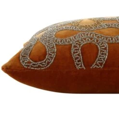 Luxe Collection Orla Apricot Cotton Velvet Cushion β Hand Beaded Metallic Silver Lumbar Pillow 10 Luxe Collection Orla Apricot Cotton Velvet Cushion β Hand Beaded Metallic Silver Lumbar Pillow -Daals Store HW CUSH ORLA30 detail1