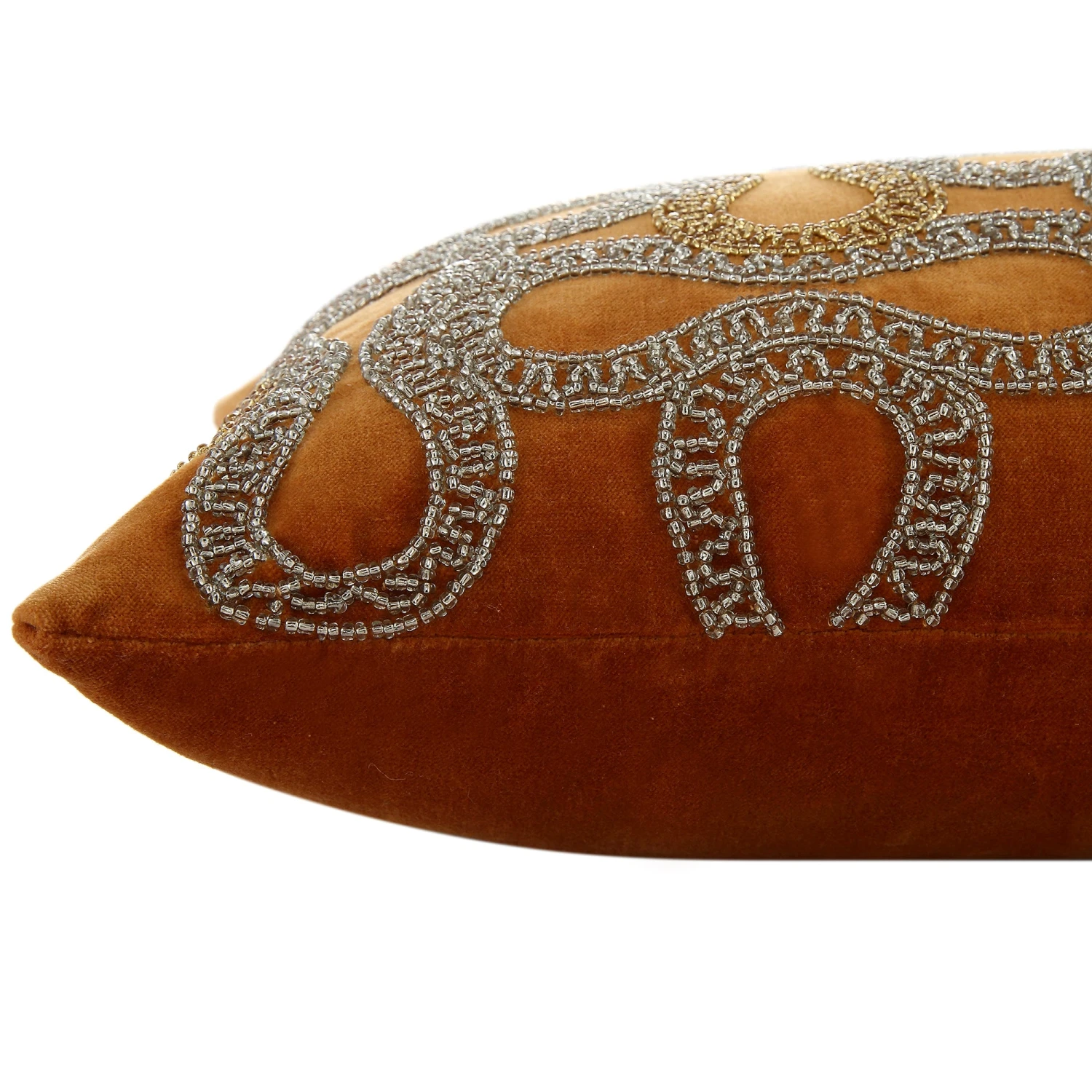 Luxe Collection Orla Apricot Cotton Velvet Cushion β Hand Beaded Metallic Silver Lumbar Pillow 4 Luxe Collection Orla Apricot Cotton Velvet Cushion β Hand Beaded Metallic Silver Lumbar Pillow - Image 4