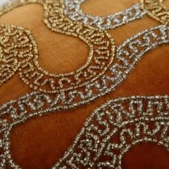 Luxe Collection Orla Apricot Cotton Velvet Cushion β Hand Beaded Metallic Silver Lumbar Pillow 12 Luxe Collection Orla Apricot Cotton Velvet Cushion β Hand Beaded Metallic Silver Lumbar Pillow -Daals Store HW CUSH ORLA30 detail3