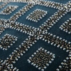 Luxe Collection Ottavia Teal with Silver Beading – Beaded Cotton Velvet Square Glam Cushion -Daals Store HW CUSH OTTAVIA45 detail3