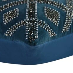 Luxe Collection Ottavia Teal with Silver Beading – Beaded Cotton Velvet Square Glam Cushion -Daals Store HW CUSH OTTAVIA45 detail4
