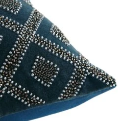 Luxe Collection Ottavia Teal with Silver Beading – Beaded Cotton Velvet Square Glam Cushion -Daals Store HW CUSH OTTAVIA45 detail5