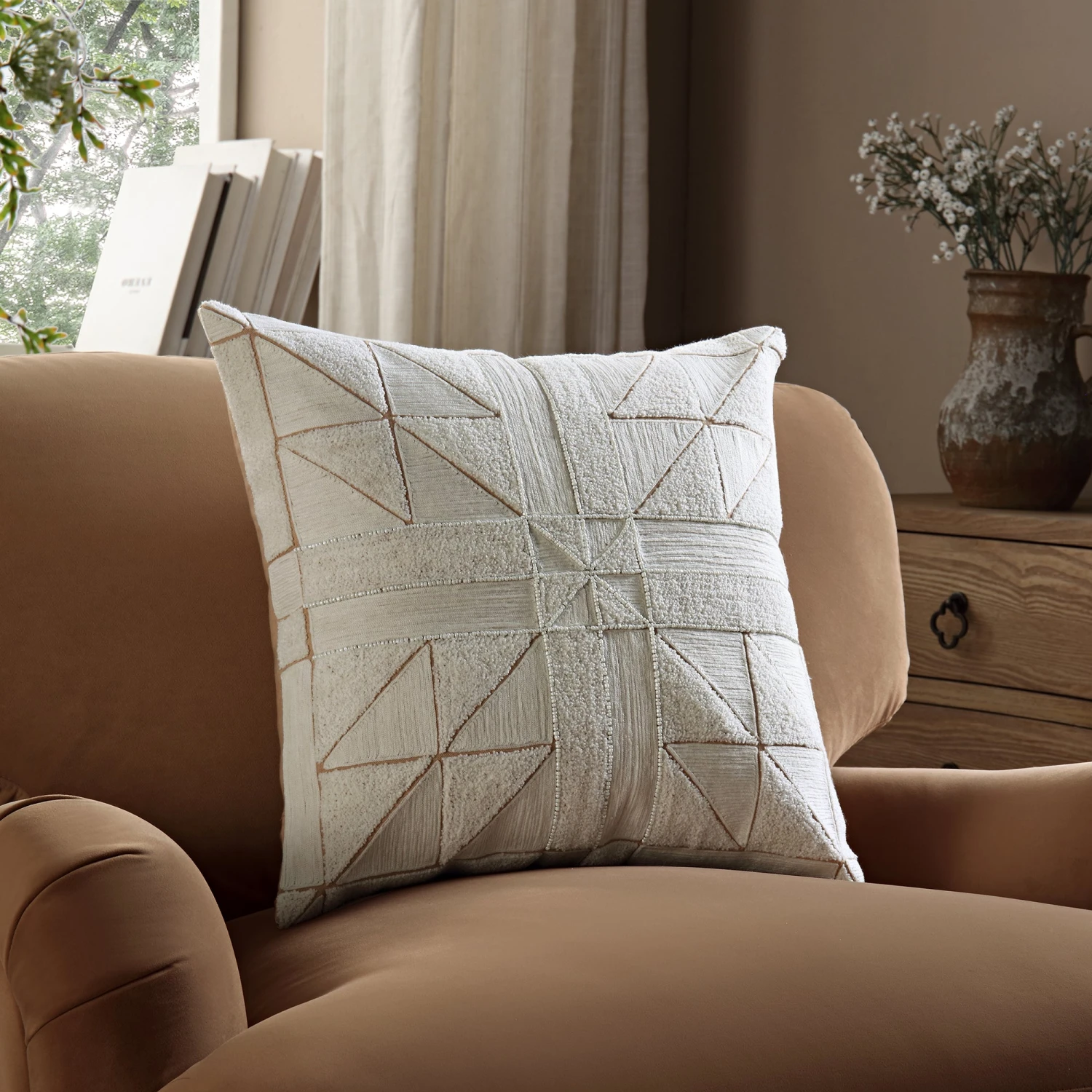 Luxe Collection Victoria Bouclé Patchwork Hand Beaded Cushion - Apricot Reverse 45x45 1 Luxe Collection Victoria Bouclé Patchwork Hand Beaded Cushion - Apricot Reverse 45x45