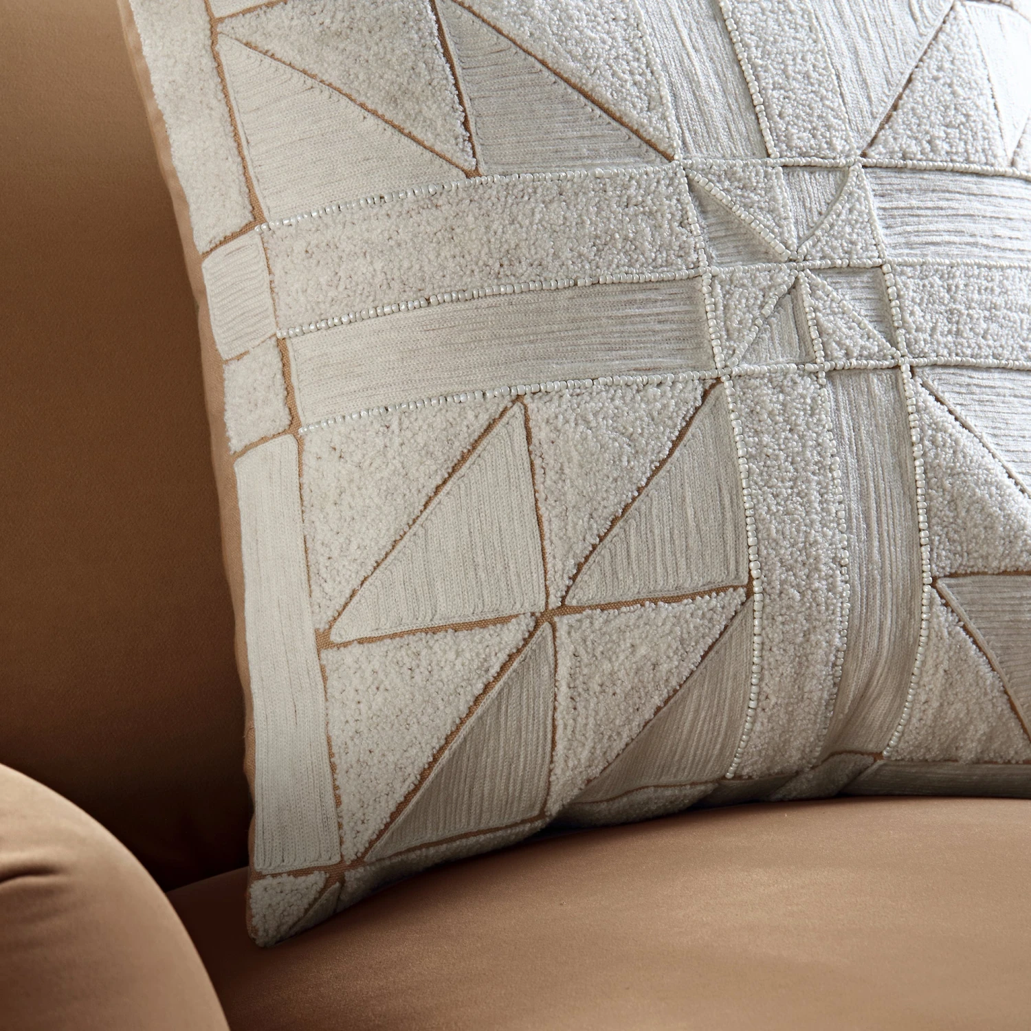 Luxe Collection Victoria Bouclé Patchwork Hand Beaded Cushion - Apricot Reverse 45x45 3 Luxe Collection Victoria Bouclé Patchwork Hand Beaded Cushion - Apricot Reverse 45x45 - Image 3