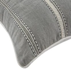 Pembroke Grey Stripe - 100% Linen Hand-Embroidered 50x50 Cushion -Daals Store HW CUSH PEMBROKESTRIPE GREY detail2
