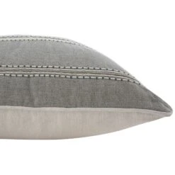 Pembroke Grey Stripe - 100% Linen Hand-Embroidered 50x50 Cushion -Daals Store HW CUSH PEMBROKESTRIPE GREY detail3