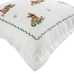 daals Whimsical Animals Playful Pooches White Cotton-Slub Hand-Embroidered Square Cushion -Daals Store HW CUSH POOCHES detail3