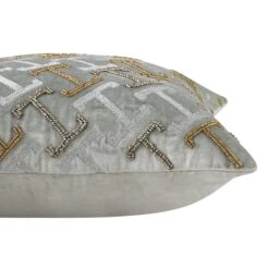 Luxe Collection Reina Silver Cotton Velvet – Hand Beaded Golden Accents Glam Cushion 12 Luxe Collection Reina Silver Cotton Velvet – Hand Beaded Golden Accents Glam Cushion -Daals Store HW CUSH REINA45 detail1