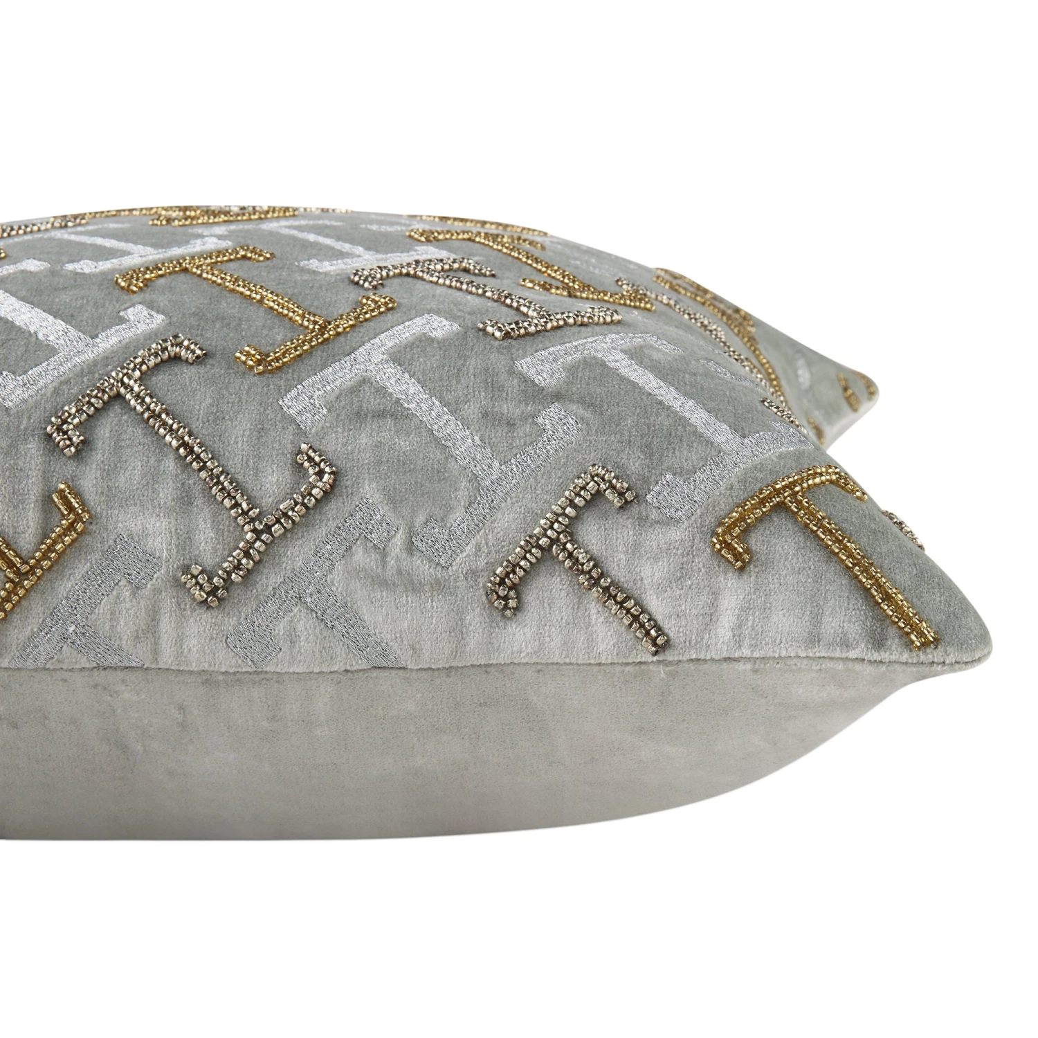 Luxe Collection Reina Silver Cotton Velvet – Hand Beaded Golden Accents Glam Cushion 5 Luxe Collection Reina Silver Cotton Velvet – Hand Beaded Golden Accents Glam Cushion - Image 5