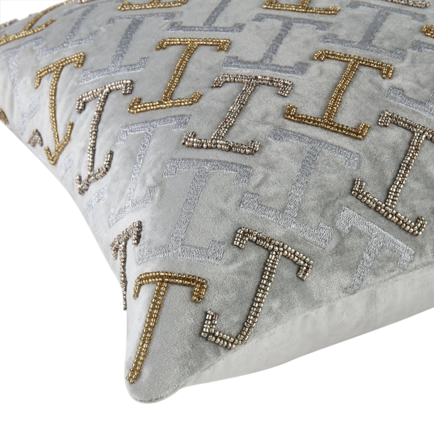 Luxe Collection Reina Silver Cotton Velvet – Hand Beaded Golden Accents Glam Cushion 6 Luxe Collection Reina Silver Cotton Velvet – Hand Beaded Golden Accents Glam Cushion - Image 6