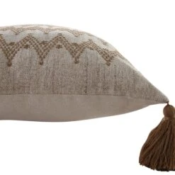 Boho Collection River Cushion β Natural Woven Cotton with Beige Zig-Zag Running Stitch & Tassels 11 Boho Collection River Cushion β Natural Woven Cotton with Beige Zig-Zag Running Stitch & Tassels -Daals Store HW CUSH RIVER45 detail2