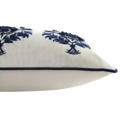 Indigo Collection Saphira White & Blue Floral Rectangular Cushion - Hand-Embroidered Beadwork -Daals Store HW CUSH SAPHIRA35 detail1