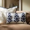 Indigo Collection Saphira White & Blue Floral Rectangular Cushion - Hand-Embroidered Beadwork -Daals Store HW CUSH SAPHIRA35 main